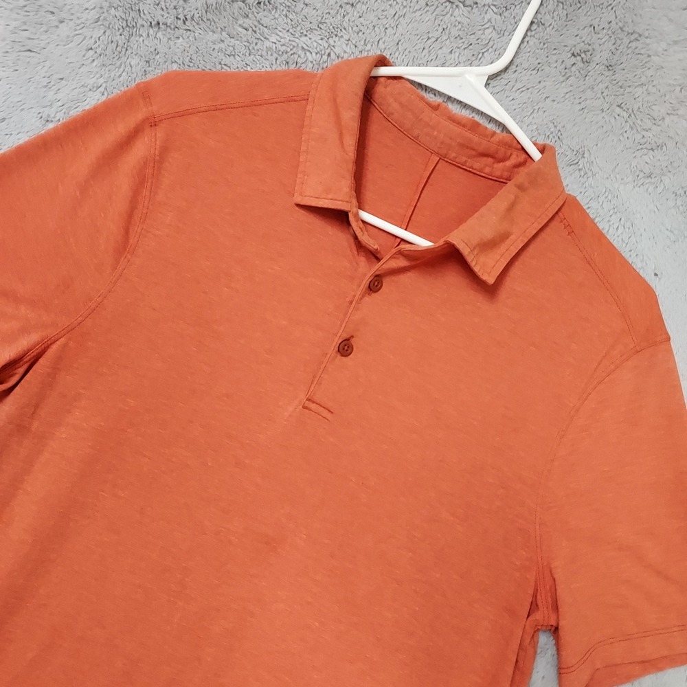 Lululemon Polo Shirt Mens Small Short Sleeve Athletic Casual Orange Performance